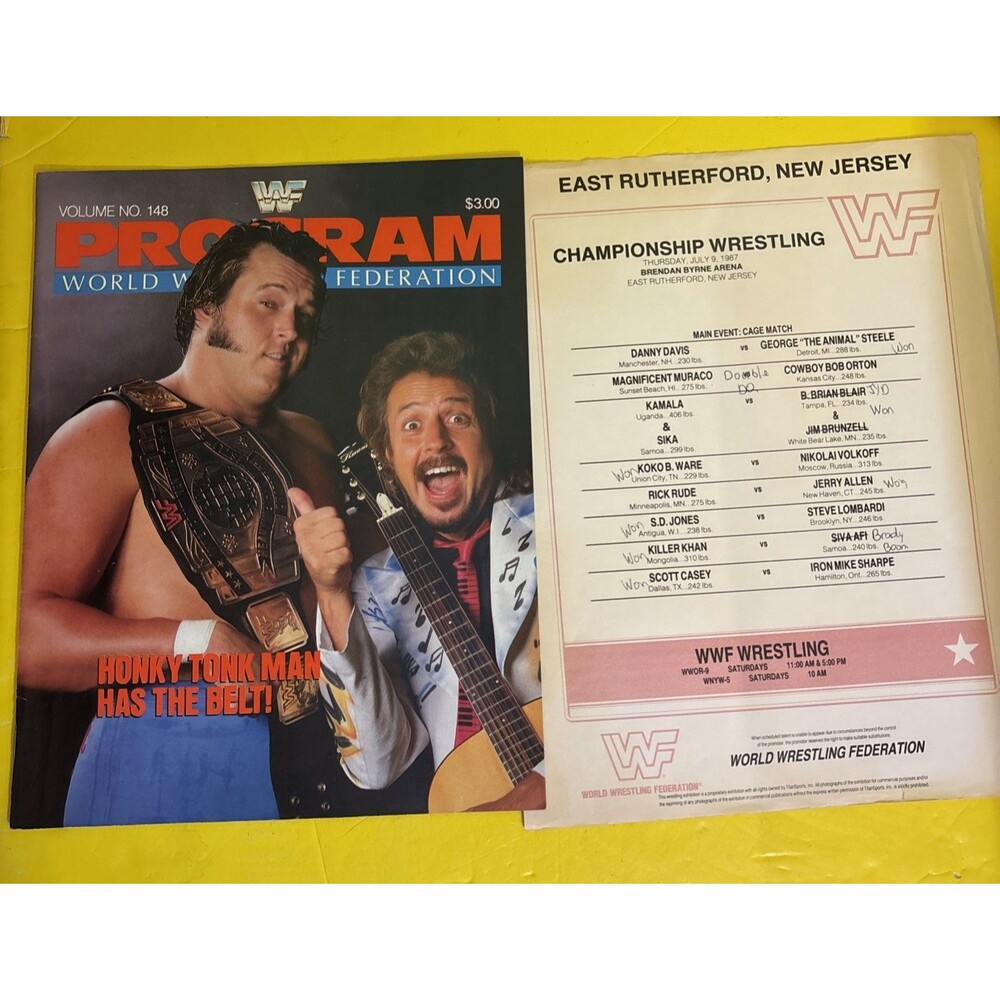 Vintage WWF Wrestling Program Arena Event #148 Bagged Boarded WWE Honky 1987